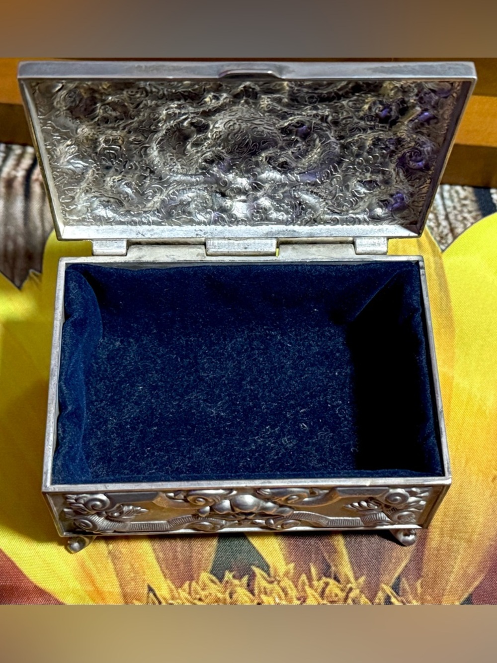 Vintage Art Nouveau Style Silver Plated Jewerly Box Trinket Box Blue Velvet - Picture 11 of 15
